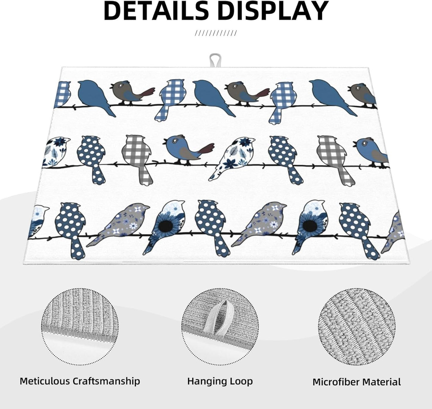 Blue Bird Dish Drying Mat 18x24 For Kitchen Counter Absorbent Microfiber Dishes Pad Dish Drainer Rack Mats Fast Dry Kitchen Accessories