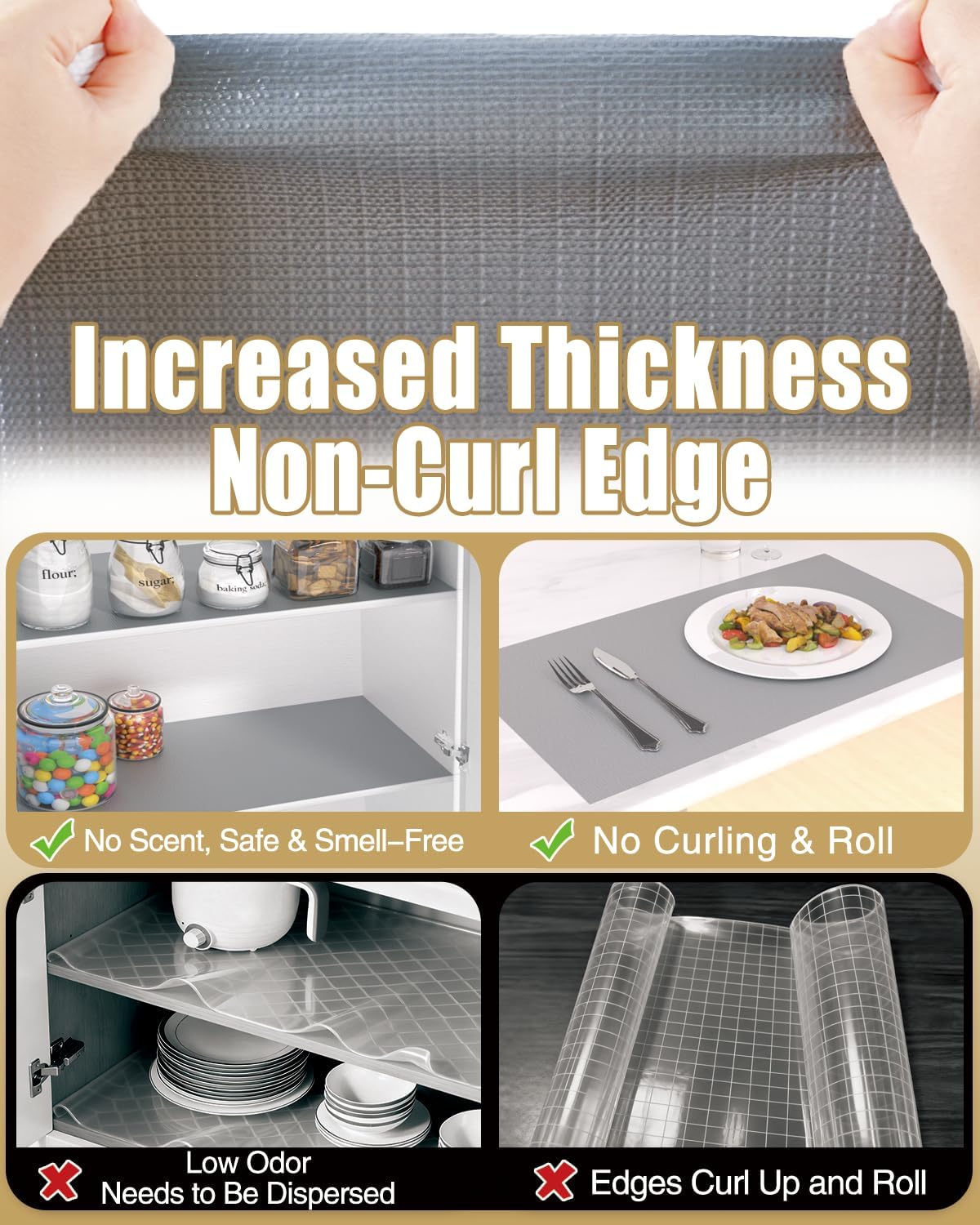 Drawer and Shelf Liner, Non-Adhesive Kitchen Cabinet Liners, Non Slip Shelf Paper Waterproof Washable Thickened for Dresser Pantry Shelve Bathroom Protector