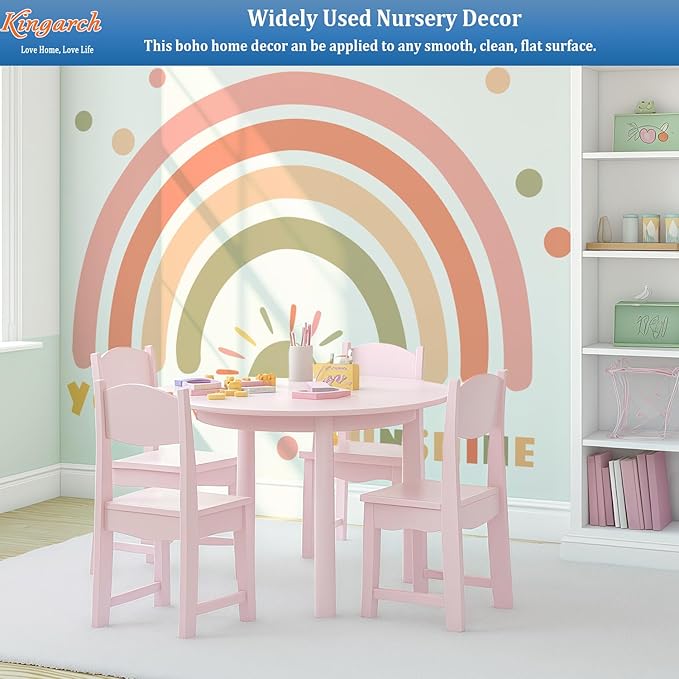 Large Rainbow Wall Decals, Sun Dots Peel and Stick Fabric Nursery Wall Decor, Removable Home Room Wall Decor Murals Stickers for Kids Girls Toddler Bedroom Living Room Playroom