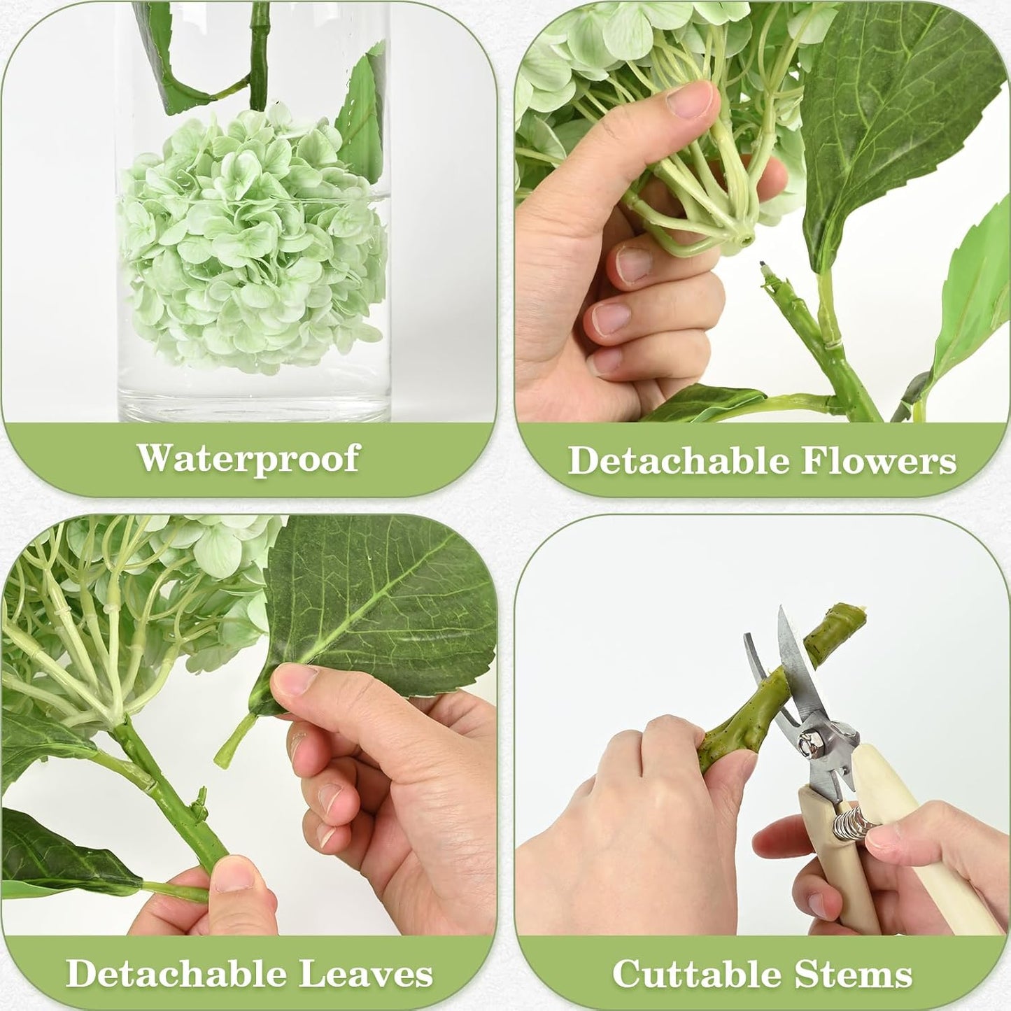 Artflower 4Pcs Real Touch Hydrangea Artificial Flowers, 22.5'' Light Green Full Latex Faux Hydrangea Flowers for Home Floral Arrangements Wedding Bouquets Kitchen Table Centerpiece Decorations