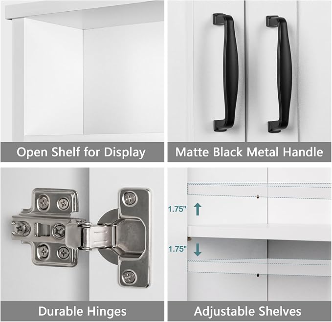 Over The Toilet Storage Cabinet, Over Toilet Bathroom Organizer with Adjustable Shelf and Double Doors, Space Saver Shelf Above Toilet Storage Cabinet (White)