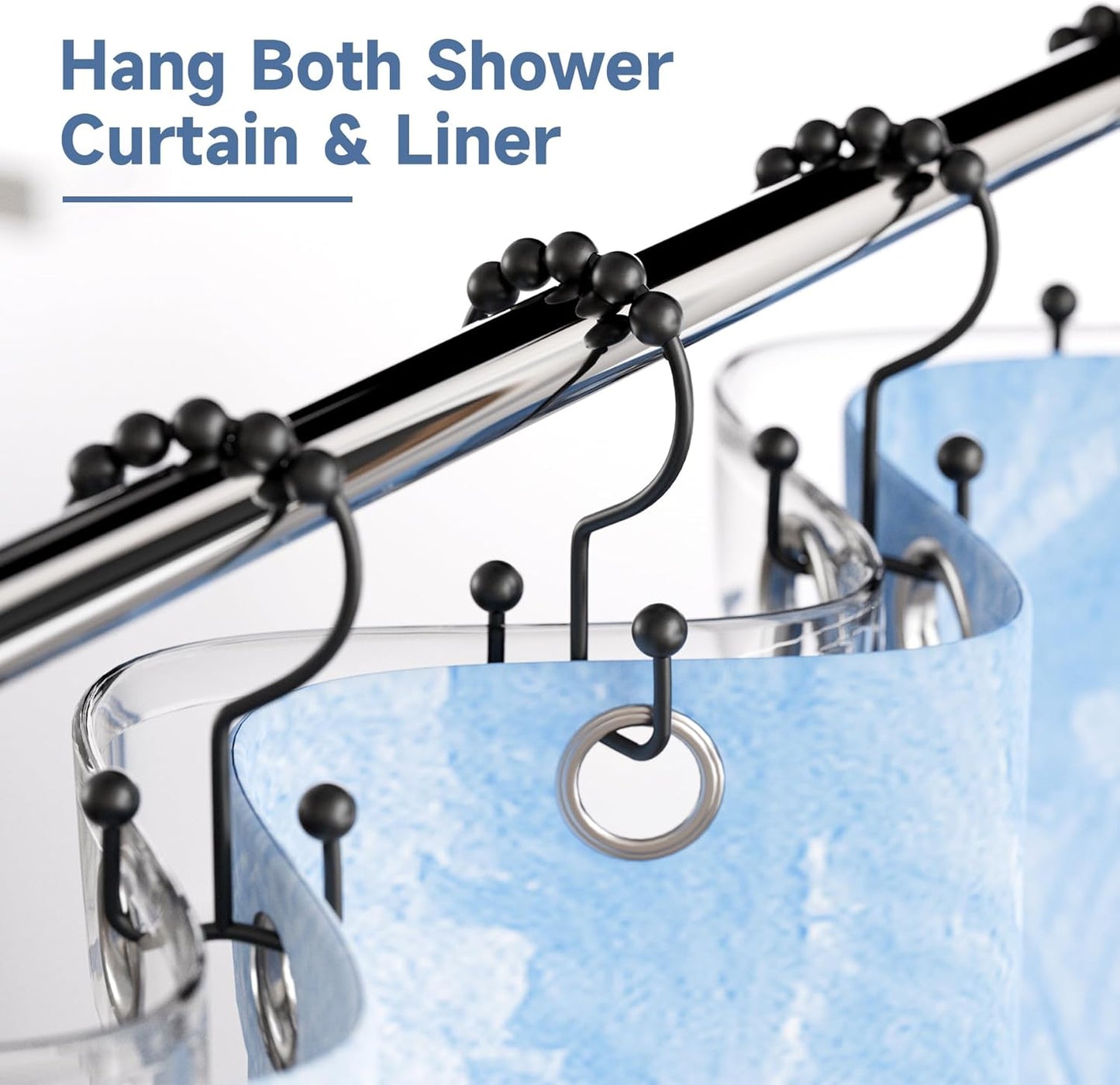 Titanker Shower Curtain Hooks Rings, Rust Resistant Metal Double Glide Shower Hooks Rings for Bathroom Shower Rods Curtains, Set of 24 Hooks - Black