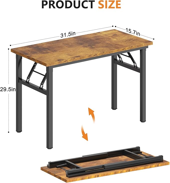 DlandHome Folding Desk Small Desk 31.5 inches Computer Desk for Home Office Folding Table Writing Table for Small Spaces No Assembly Required Retro