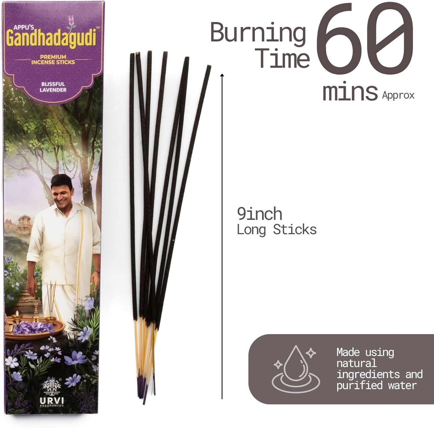 APPU'S Gandhadagudi Blissful Lavender Incense Sticks – 100g | Handmade, Toxin-Free, Long-Lasting Fragrance | Natural Resin Aroma for Meditation, Yoga & Home Use