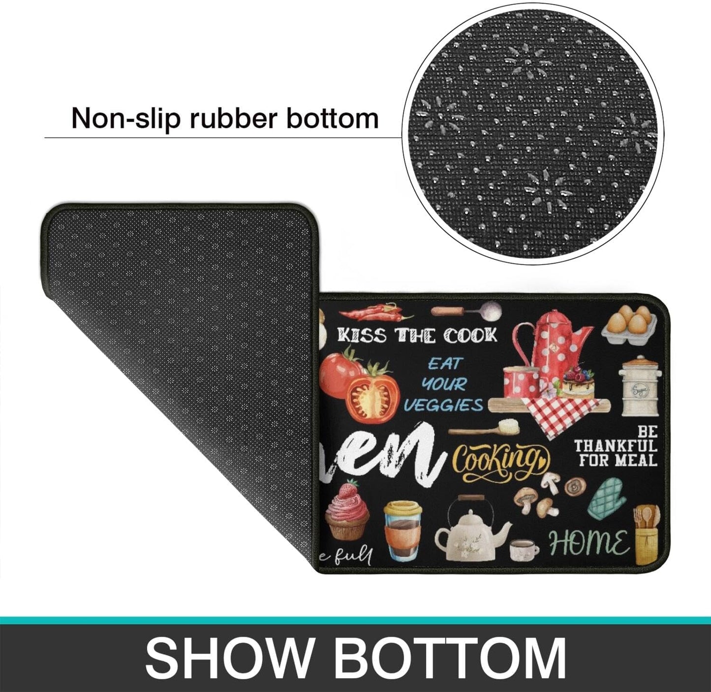 Kitchen Rugs Kitchen Decor Rugs Set Kitchen Rules Theme Non Skid 2 Piece Kitchen Mats for Floor Washable Absorbent Microfiber Kitchens Accessories Decoration Floor Mats 17"x47"+17"x30"