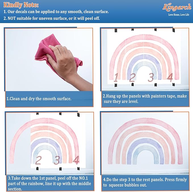 Large Boho Rainbow Wall Decals, Clouds Sun Hearts Peel and Stick Fabric Nursery Wall Decor, Removable Home Room Wall Decor Murals Stickers for Kids Girls Toddler Bedroom Living Room Playroom