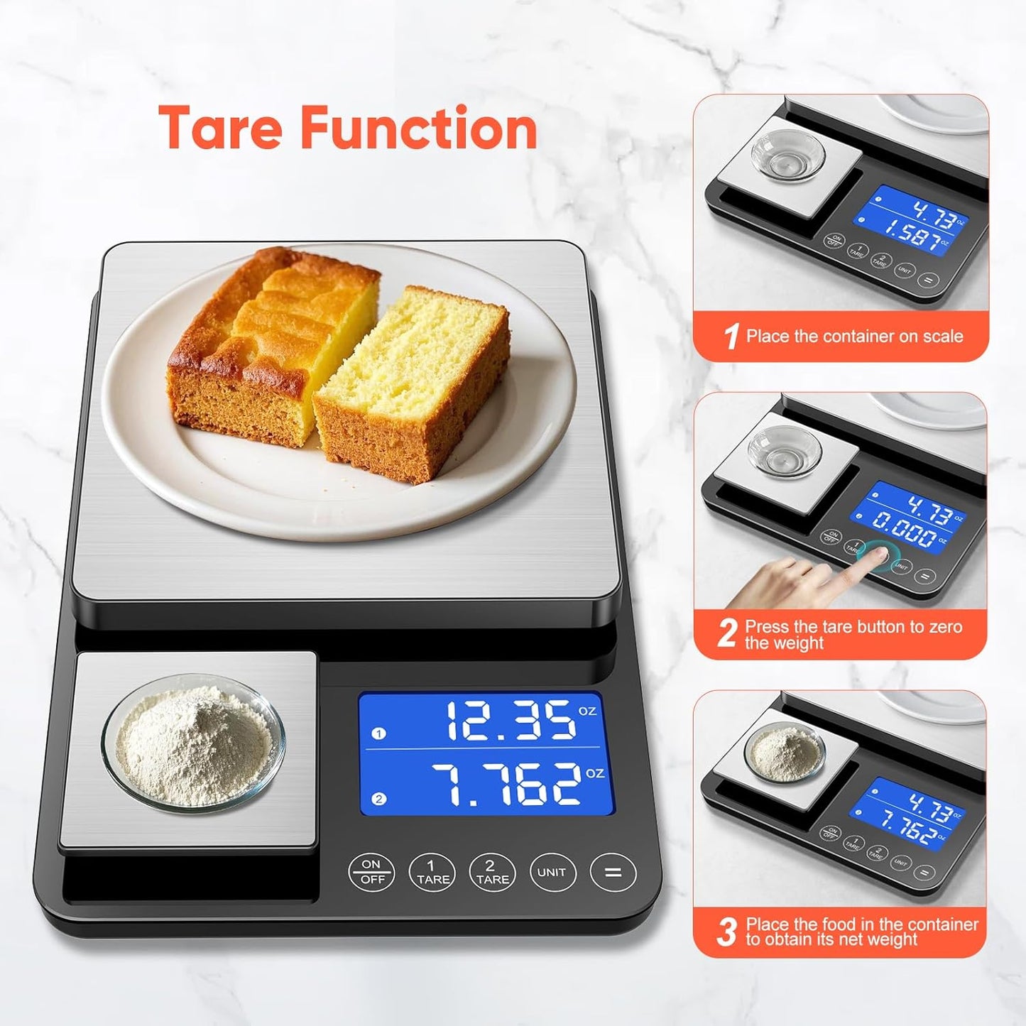 0.001 oz / 33 lb Dual Platform Kitchen Scale, Digital Food Scale with Two Precision Surfaces, LCD Display, 7 Units, Tare & Accumulation Functions – Perfect for Baking, Sourdough, and Cooking