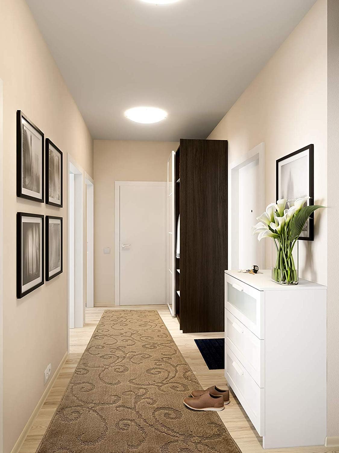 Custom Length Hallway Runner Rug,Slip Resistant,Scroll Brownish Beige, 26 Inch X 24 feet, Sold and Priced Per Foot