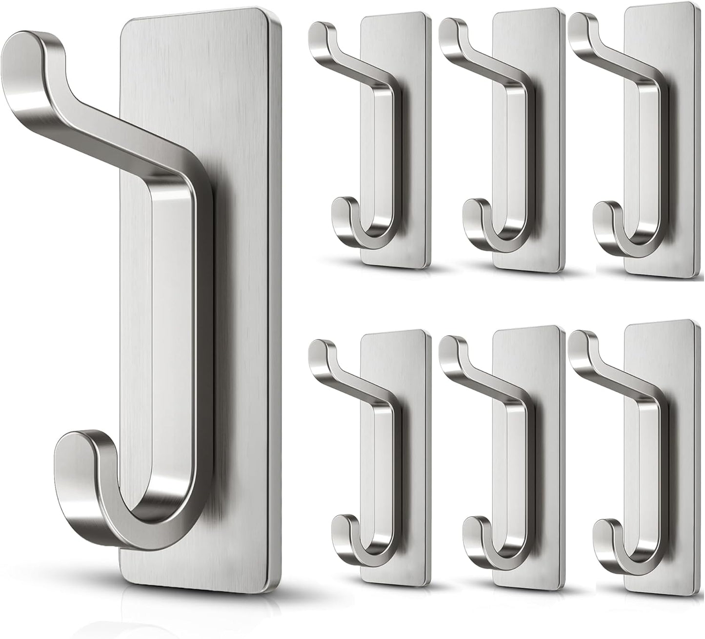 Self Adhesive Wall Hooks for Hanging: Extra Strong 13 LB, Hook for Coat, Towel in Bathrooms, Shower, Kitchen, Wall, Door Hook, Nickel Silver 6 Pack