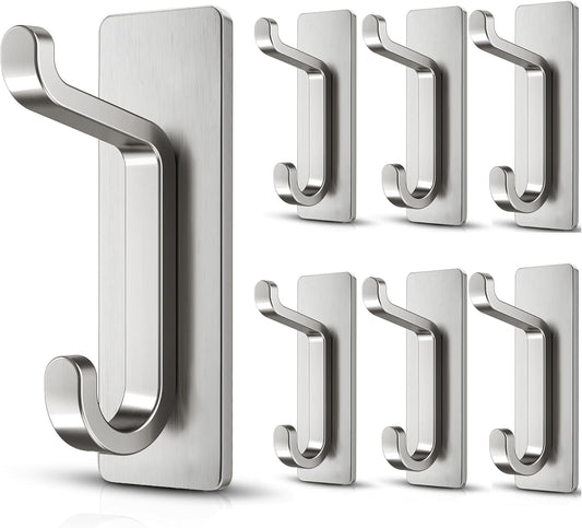 Self Adhesive Wall Hooks for Hanging: Extra Strong 13 LB, Hook for Coat, Towel in Bathrooms, Shower, Kitchen, Wall, Door Hook, Nickel Silver 6 Pack