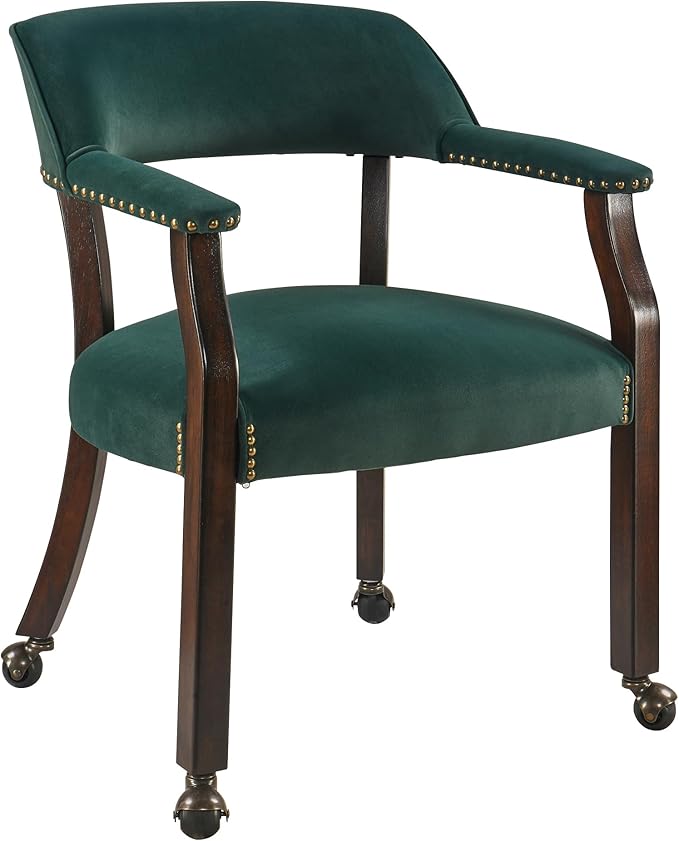 MODERION Dinning Chairs with Wheels and Arms Set of 2, Solid Wood Office Desk Chairs with Frosted Velvet Upholstered, Classic Swivel Accent Chairs, 31.5" H Boss Caption's Chair, Sea Green XXY-HT22-SG