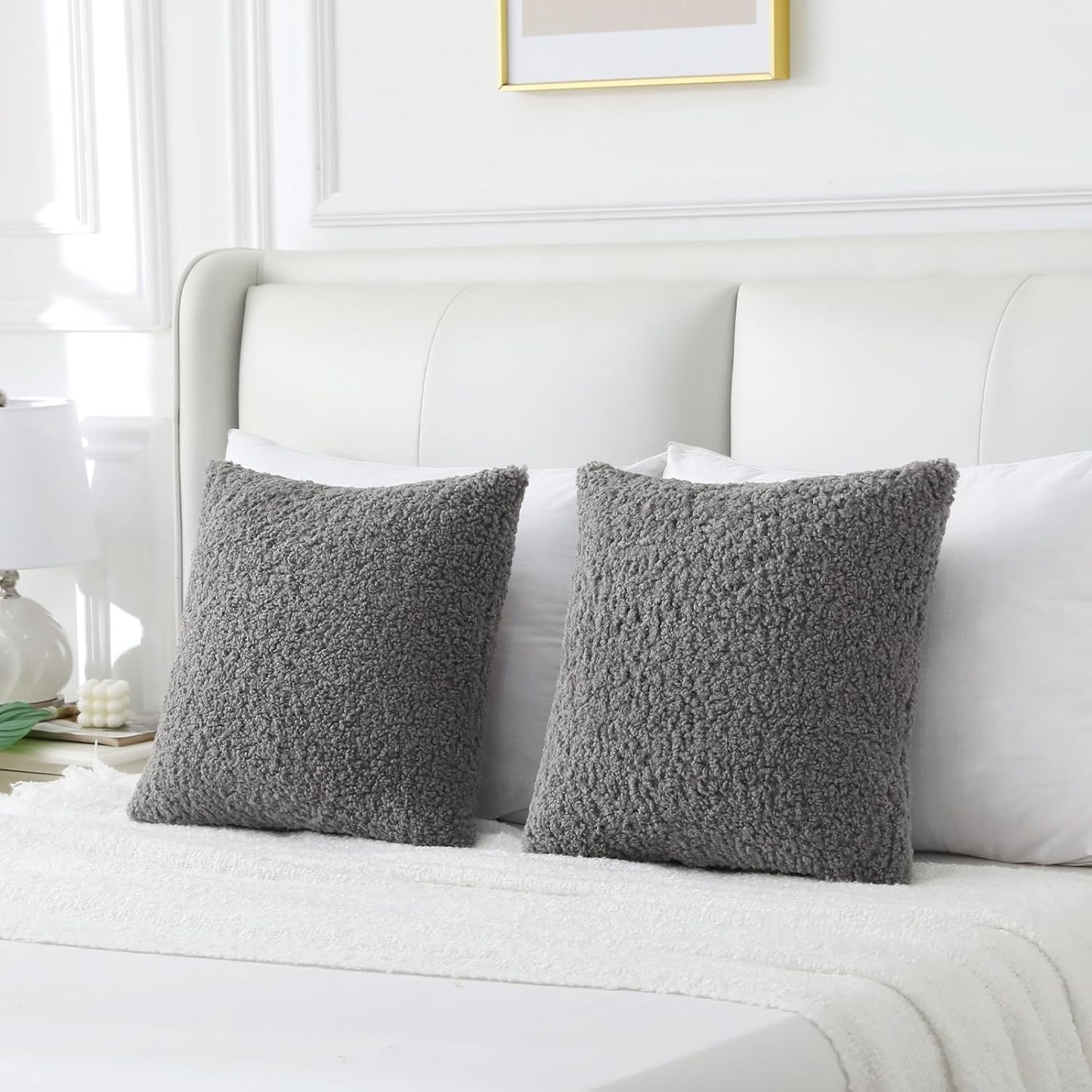 FUTEI Dark Grey Throw Pillow Covers 18x18 Inch Set of 2,Furry Faux Fur Teddy Boucle Textured Cushion Covers,Soft Fluffy Decorative Pillow Case,Home Decor for Couch Bed Living Room Office Car