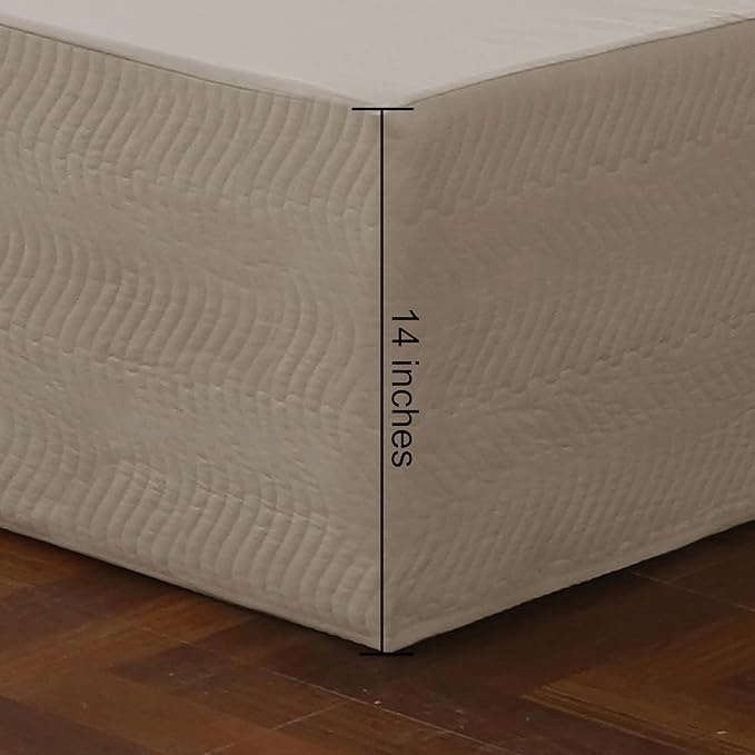 King Bed Skirt-Box Spring Cover with 14 Inch Tailored Drop,Wrinkle and Fade Resistant Hotel Wrap Around Bed Skirts,Bed Frame Cover (Wave Pattern Light Khaki, King)
