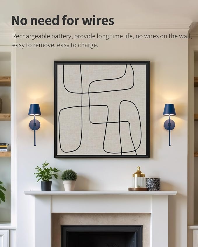 KDG Cordless Wall Sconces Set of 2, Wireless 5200mAh Rechargeable Battery LED Wall Lamps, Wall Lightings for Wall Painting, Outdoor, Garden, Living Room, Bedside, Hallway, Gifts, Night Light (Blue)