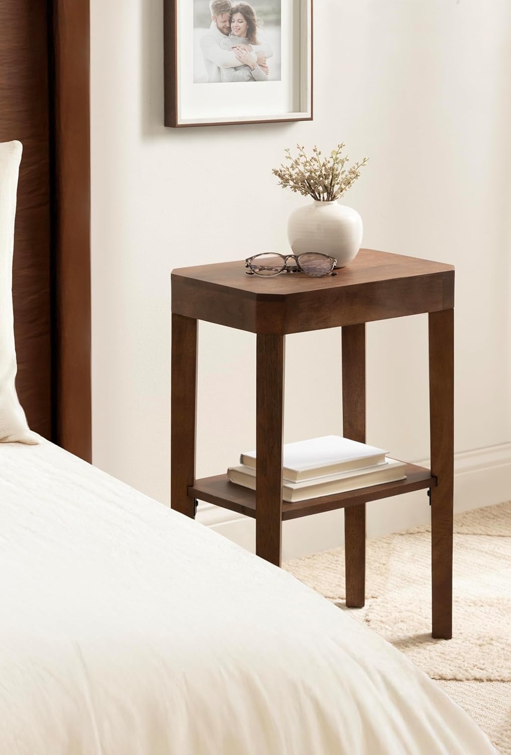 Kate and Laurel Talcott Modern Rectangle Wood Side Table, 16 x 10 x 25, Walnut Brown, Transitional Decorative Two-Tier End Table for Use as a Bedroom Nightstand or Living Room Accent