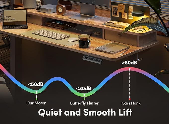FEZIBO 55 x 24 Inch Height Adjustable Electric Standing Desk with Double Drawer, Computer Desk, Home Office Stand Up Table with 4 Height-Adjustable Feets & 2 Hooks, Maple