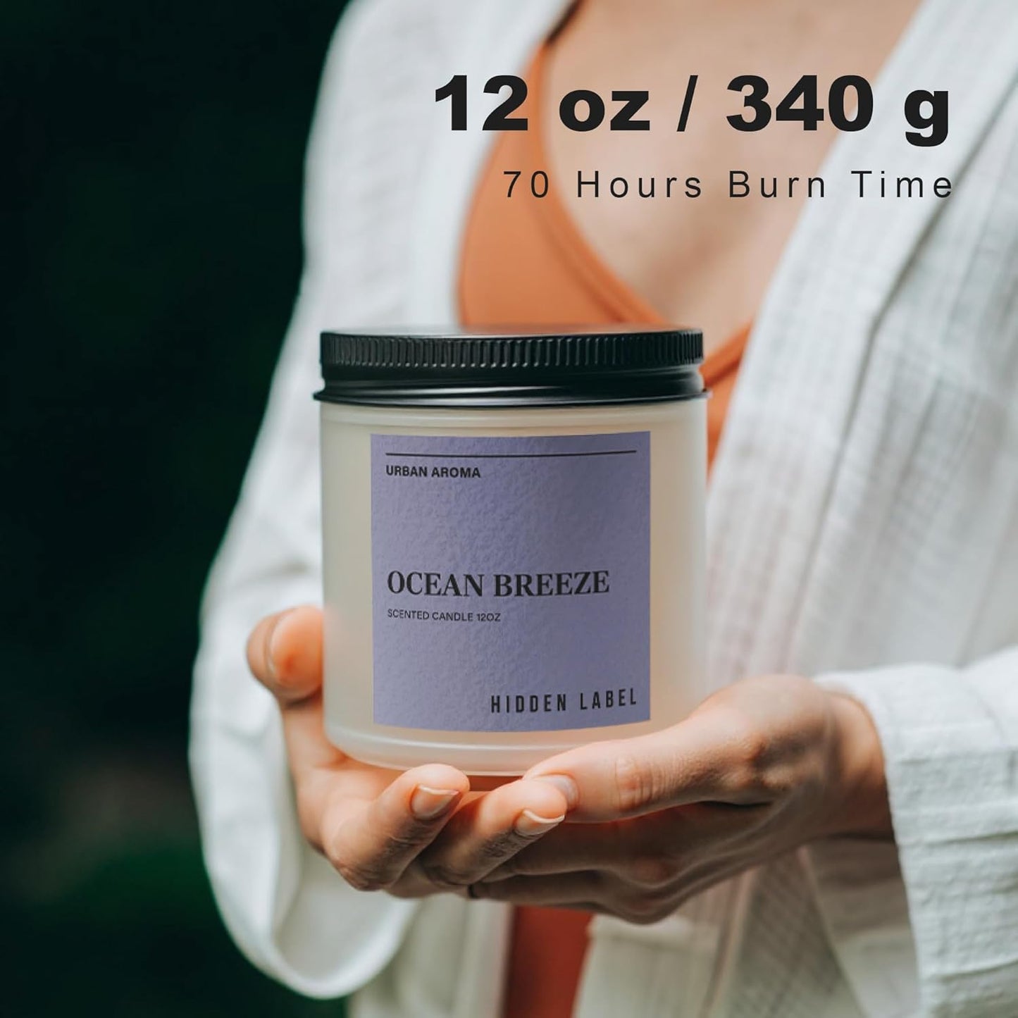 Hidden Label Ocean Breeze Scented Candle, 12oz 2 Wick Natural Soy Non Toxic Candles, Clean Burning Long Lasting Aromatherapy for Home | Gifts | Décor,Premium Scents for Relaxation & Stress Relief
