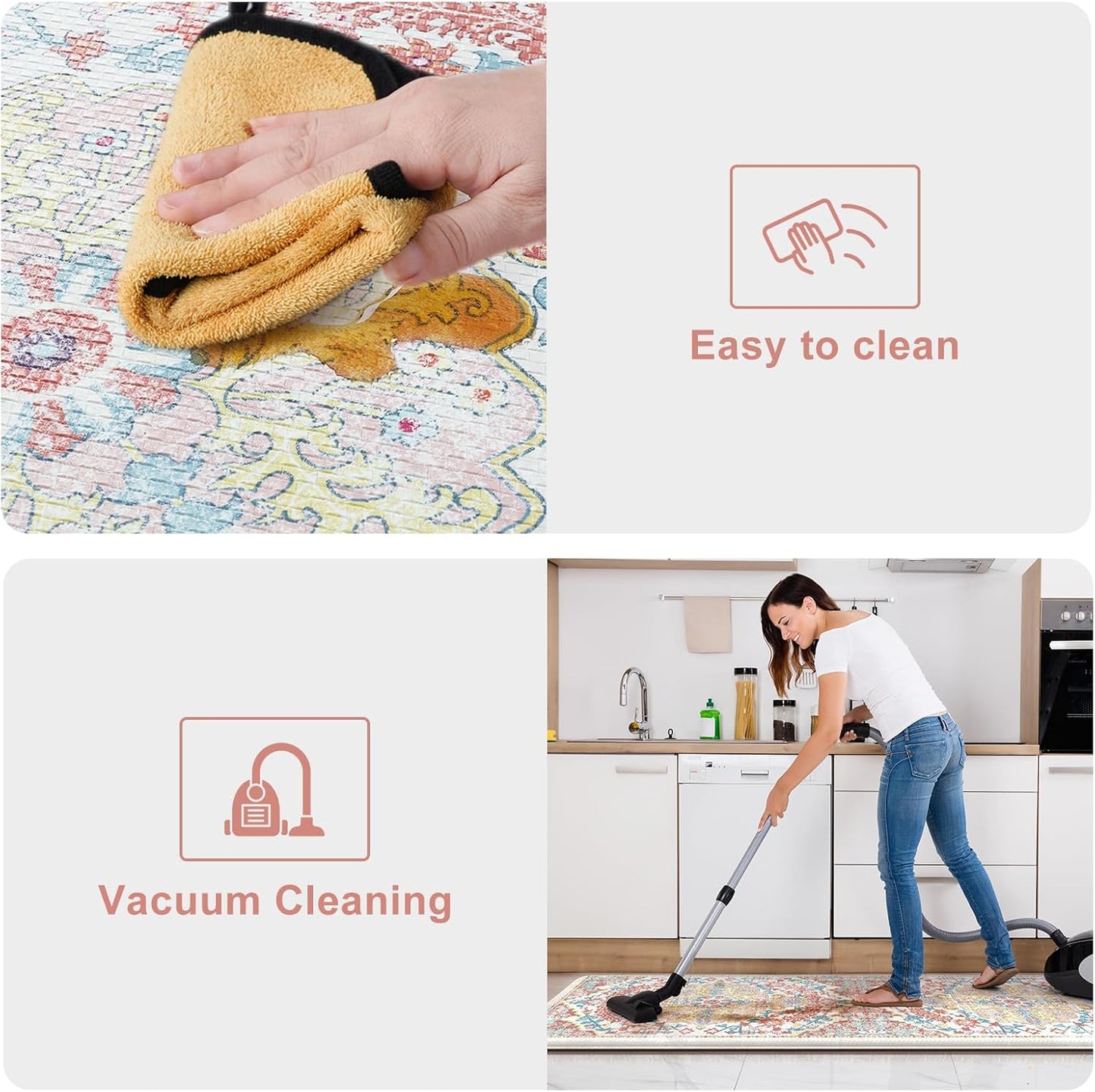 KIMODE Kitchen Mats for Floor, 17"x47"+17"x29" Boho Vintage Kitchen Rugs 2 PCS, Cushioned Anti Fatigue Mats for Kitchen Floor, Non-Slip Kitchen Floor Mats, Sink, Laundry, Office, Desk Pink