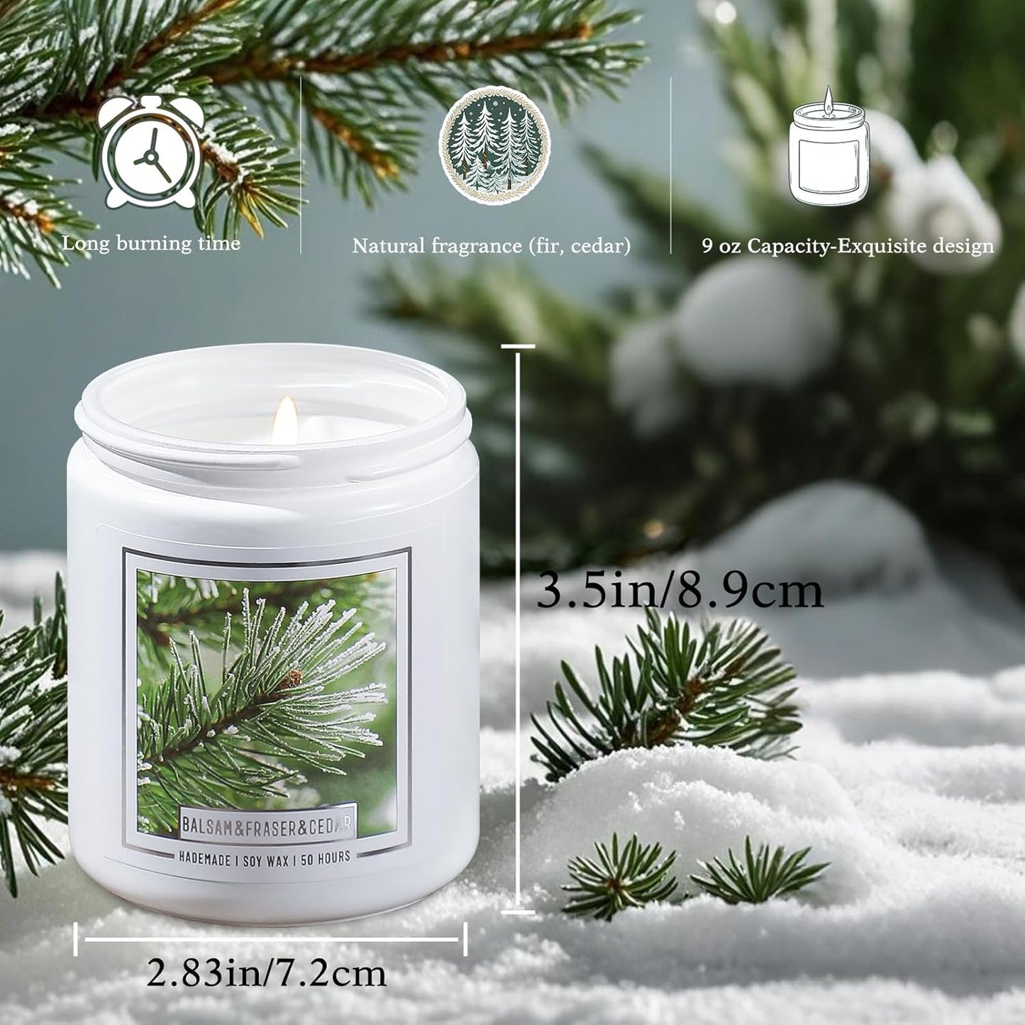 Homsolver Balsam Pine Candle, Christmas Balsam Fir Candles Scented, 9oz Holiday Candles with 50+ Hour Burn Time, Fir Cedar Tree Scent Gifts for Women