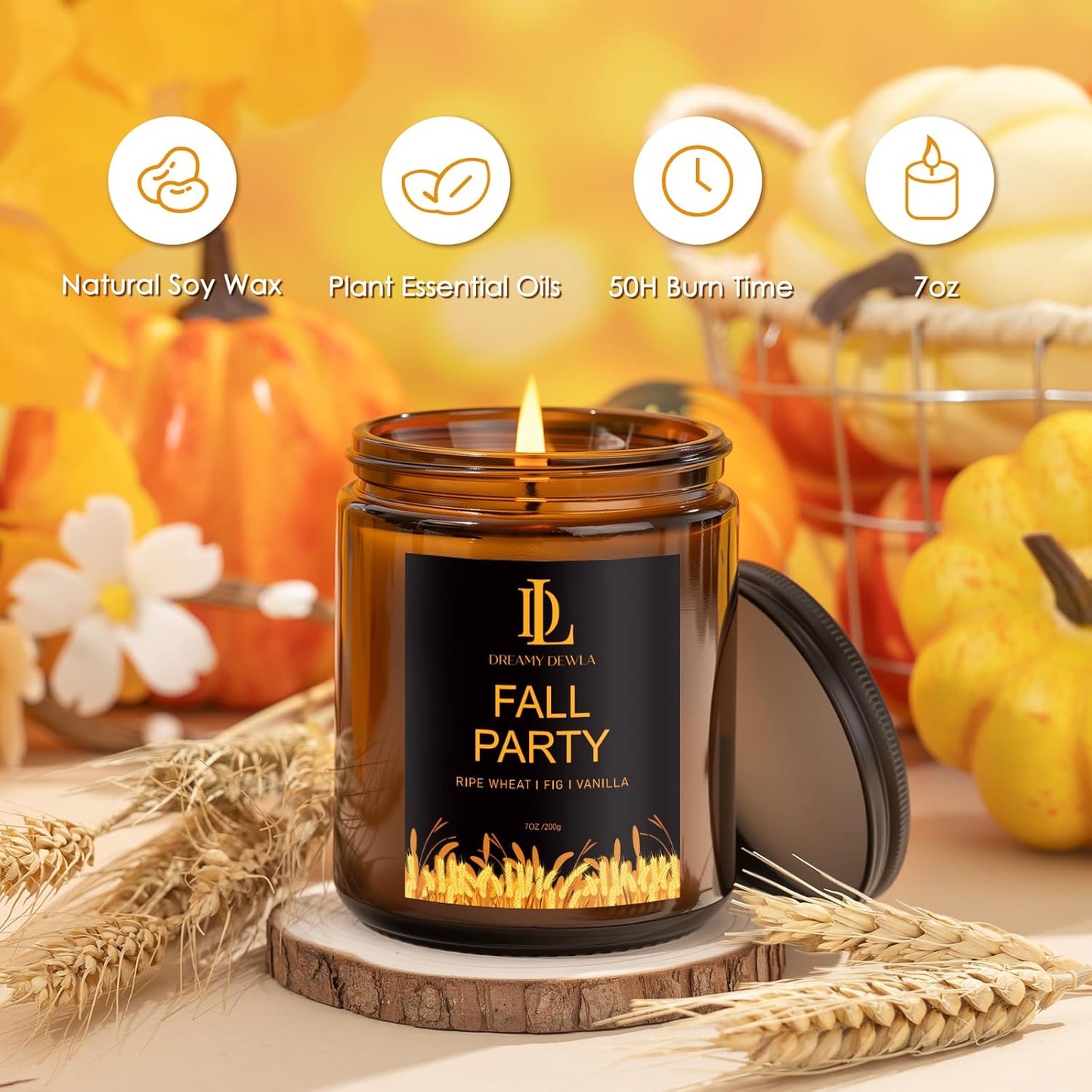 Fall Candle | Fall Party Scented Candles - Autumn Home Decor, 7oz Autumn Soy Candle with 50hr Burn Time, Holiday Thanksgiving Fall Gifts for Women Men