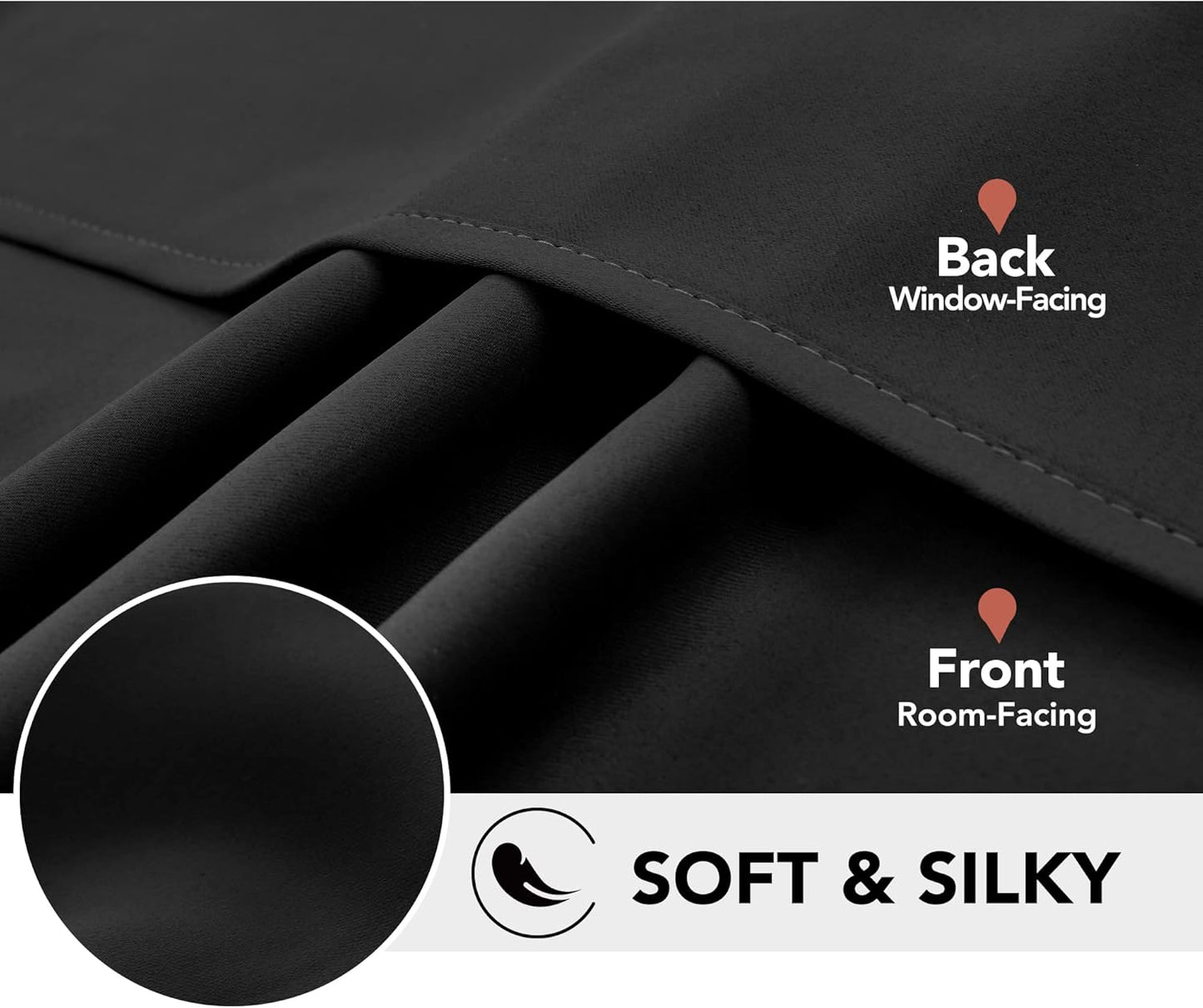 Deconovo Blackout Curtains for Bedroom – Set of 2 42W x 45L Inch Thermal Insulated & Noise Reducing Panels–Home Window Room Darkening Sustainable Grommet Drapes for Living Room and Nursery, Black