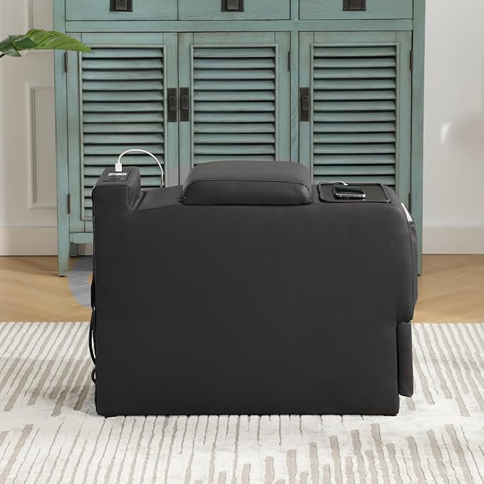 Wall Hugger Power Recliner Chair, Home Theater Seating Electric Recliing Sofa with Massage & Heat, Cup Holder, USB Port, LED Ambient Light, Storage for Living Room (Black, Console Table Only)