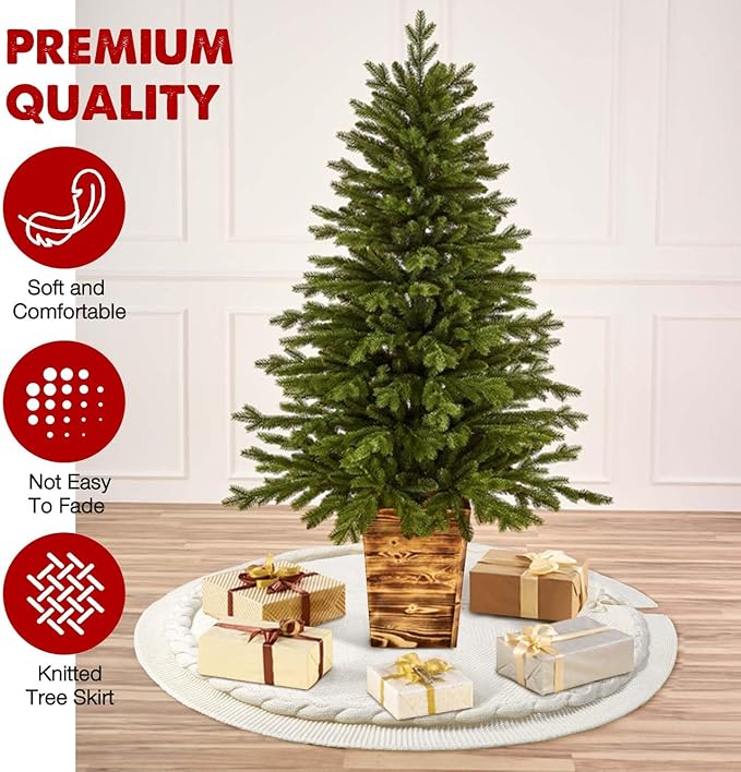 Hommtina Christmas Tree Skirt 48 Inches White Tree Skirt,Christmas Tree Decorations Faux Fur Tree Skirt for Xmas Holiday Home Party Decorations Ornaments(Beige)