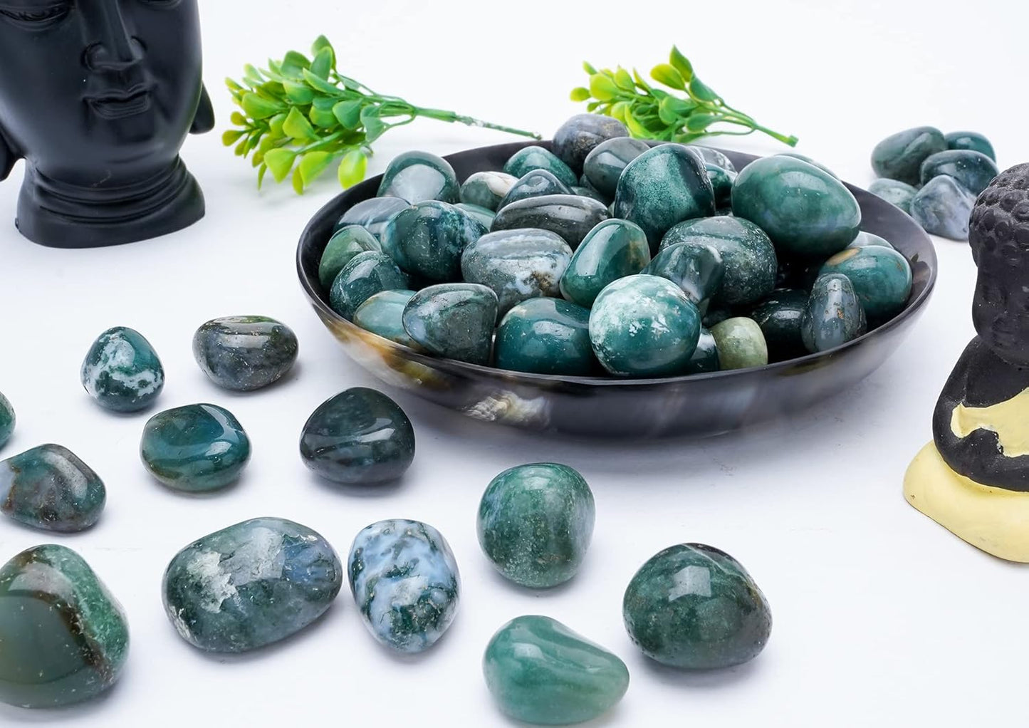 Crocon 1LB Moss Agate Tumbled Stones and Crystals Bulk 2000+ Carats Natural Crystal Kit for Reiki Healing Crystal Polished, Tumble Stones, Chakra Balancing, Reiki Gift, Home Decor Size : 20-25 mm