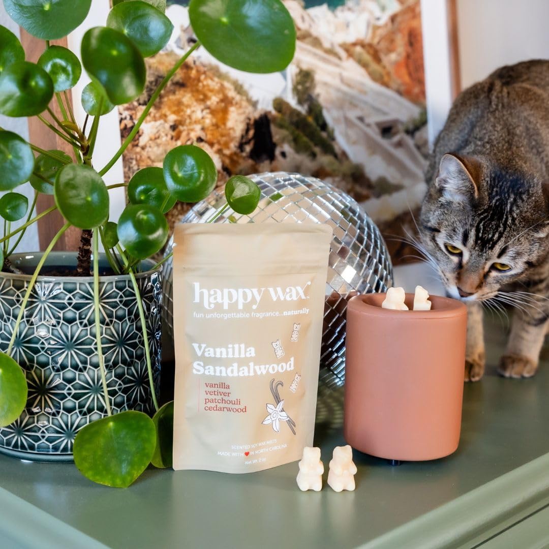 Happy Wax Clay Mini Mod Warmer for Scented Wax - Small Tabletop with Timer - Electric, Ceramic with Removable No Mess Silicone Dish