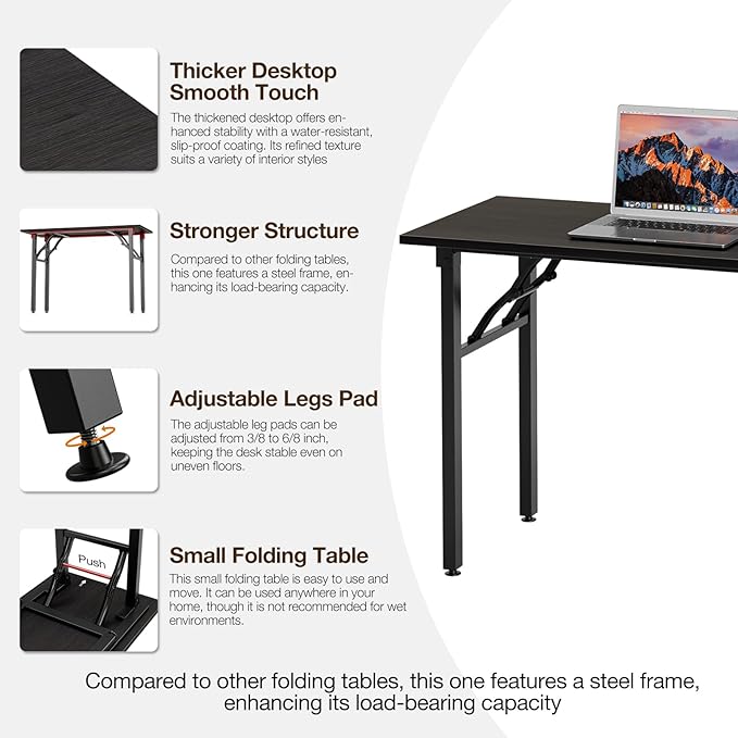 TEMI Small Computer Desk Folding Table - 43.3" Foldable Office Desk, No Assembly, Perfect for Small Spaces in Bedroom, or Apartment, Portable Mini Desk or Study Table Compact Design, Charcoal Wenge