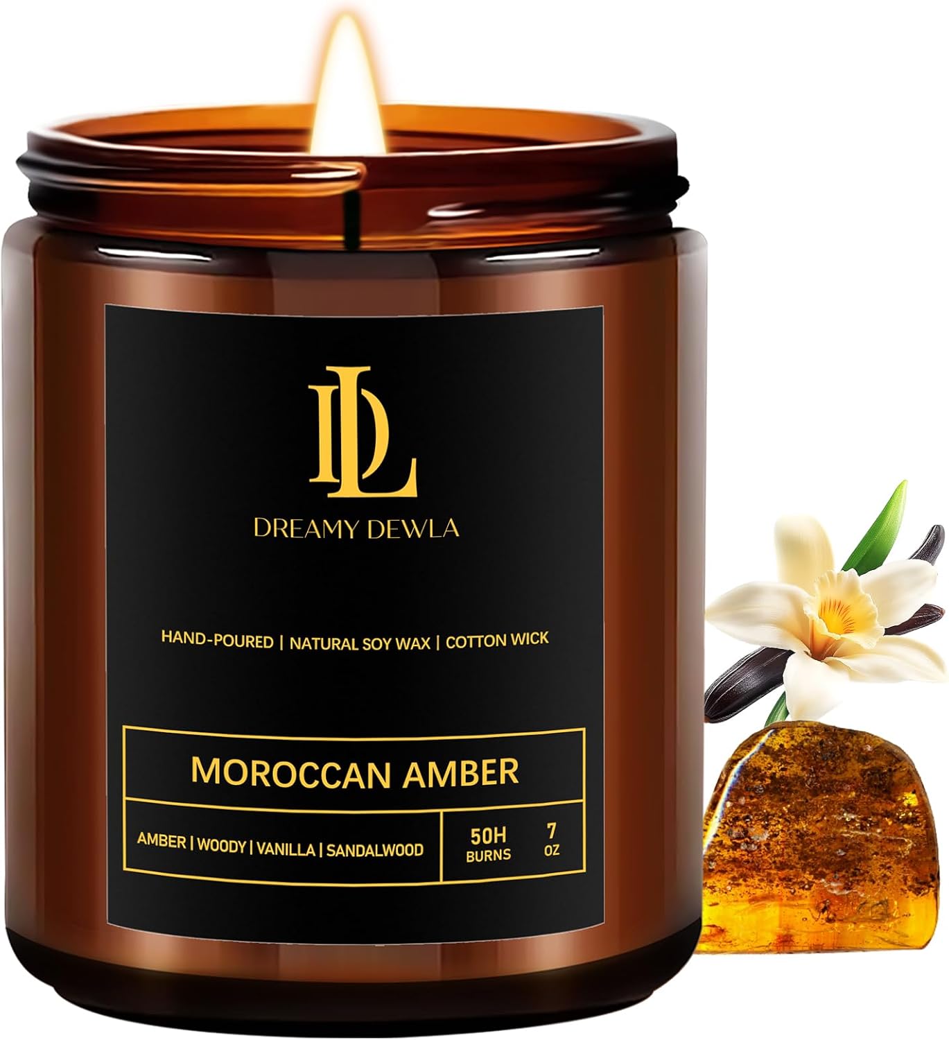 Moroccan Amber Scented Candles, Soy Candle for Home Scented, Candles Gift for Women Men, 7oz with 50 Hour Burn Time