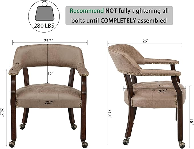 MODERION Solid Wood Boss Caption's Chairs,Dinning Chairs with Wheels and Arms,Office Desk Chairs, Classic Swivel Accent Chairs with Upholstered,Breathing Leather, 31.5¡±H for Living Room Light Brown