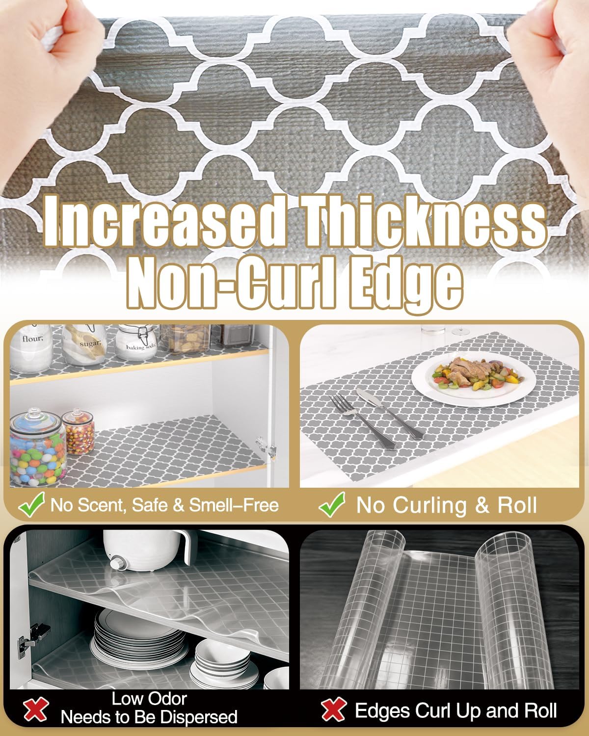 Drawer and Shelf Liner, Non-Adhesive Kitchen Cabinet Liners, Non Slip Shelf Paper Waterproof Washable Thickened for Dresser Pantry Shelve Bathroom Protector