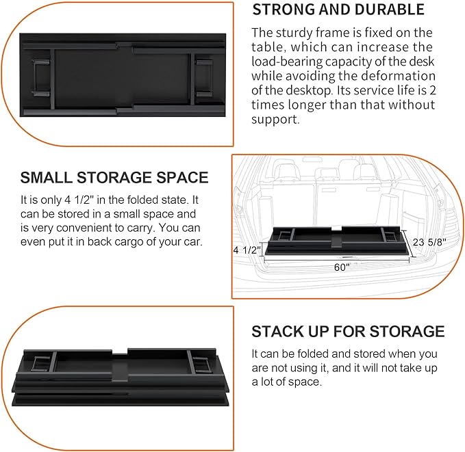 DlandHome Computer Desk, 59.8Inch Office Desk Computer Table, Study Writing Study Desk for Home Office, Black and Black