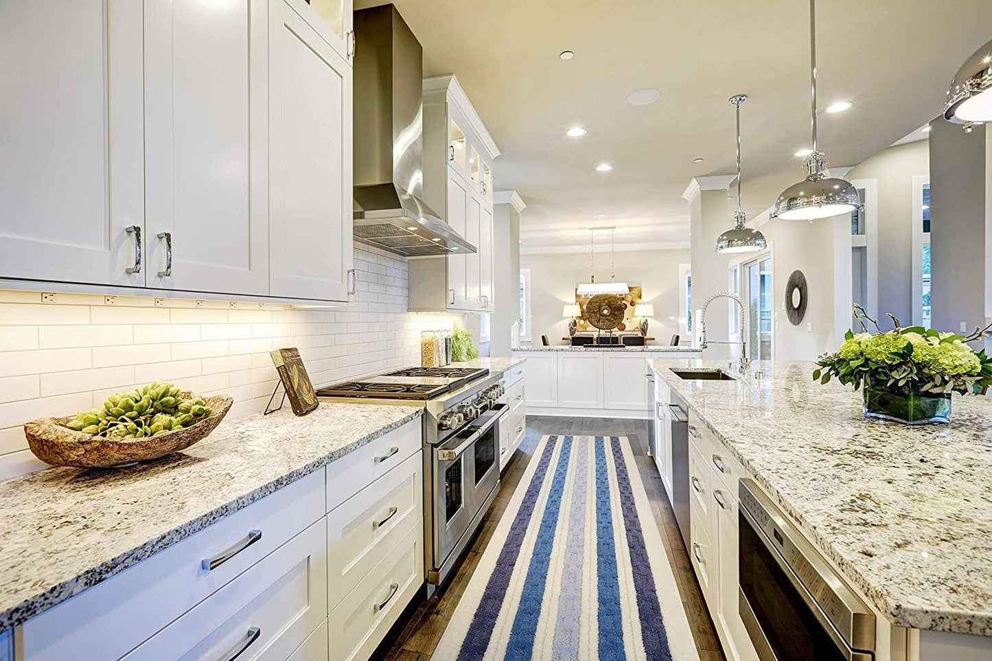 Custom Length Hallway Runner Rug,Slip Resistant,Chain Blue, 26 Inch X 5 feet, Sold and Priced Per Foot