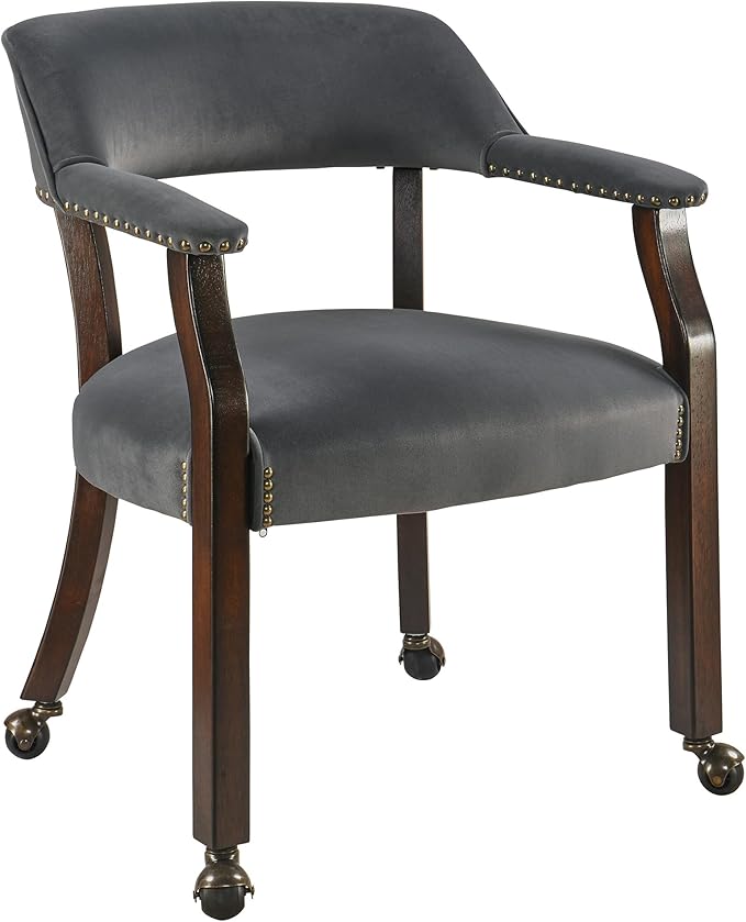 Dinning Chairs with Wheels and Arms Set of 8, Solid Wood Office Desk Chairs with Frosted Velvet Upholstered, Classic Swivel Accent Chairs, 31.5" H Boss Caption's Chair, Periwinkle XXY-HT22-PW