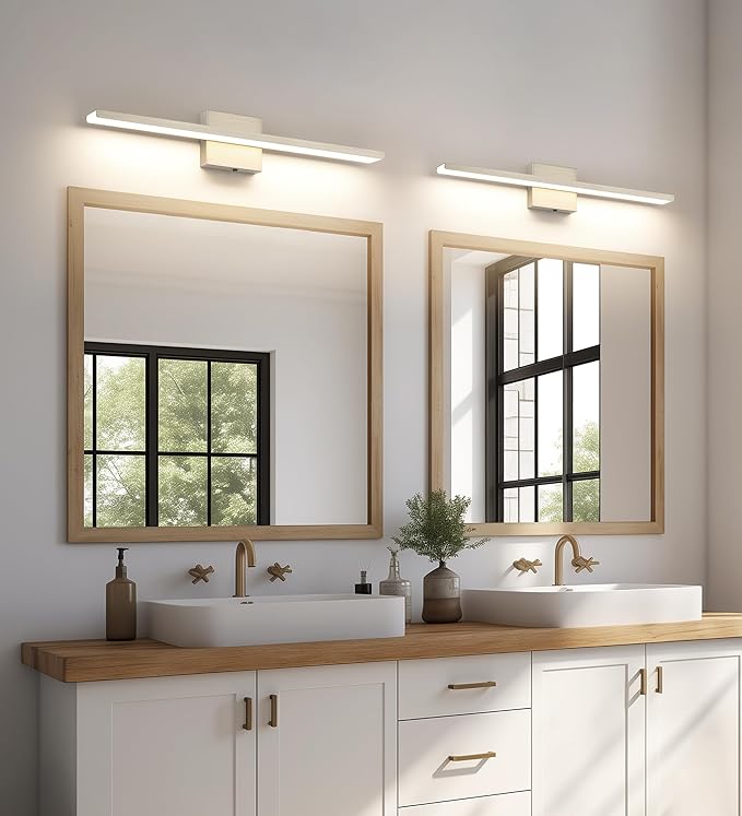 JUSHENG Brushed Nickel Vanity Lights for Bathroom Light Fixtures 5CCT Dimmable Vanity Light Bar LED Bathroom Lighting Over Mirror 24'' Inch 24W ETL Certificated