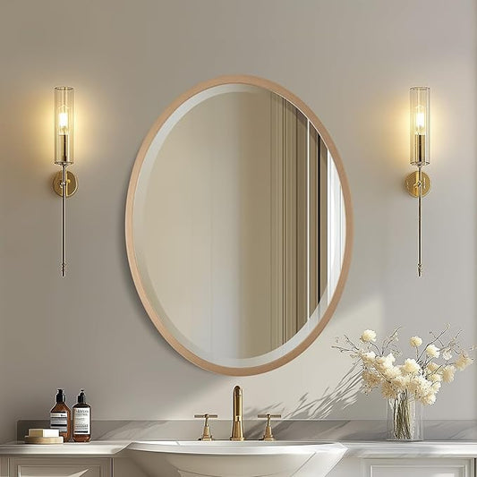OVALCREST - Oval Wooden Beveled Wall Mirror for Home Decor, Bathroom, Vanity, Bedroom, Living Room, Hallway - London Style (Gold Spray) 21.1 x 31.1