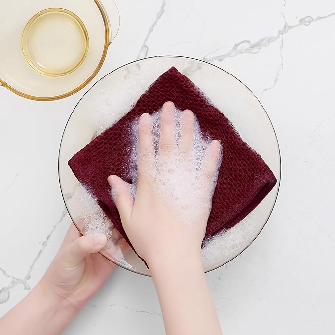 Homaxy 100% Cotton Waffle Weave Kitchen Dish Cloths, Ultra Soft Absorbent Quick Drying Dish Towels, 12 x 12 Inches, 8-Pack, Burgundy