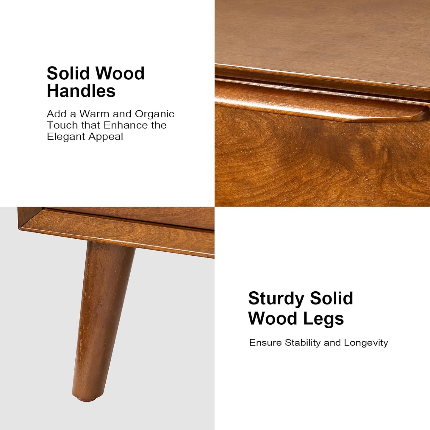 HULALA HOME Mid-Century Modern Nightstand Set of 2, 3-Drawers Nightstand with Charging Station(Acron)