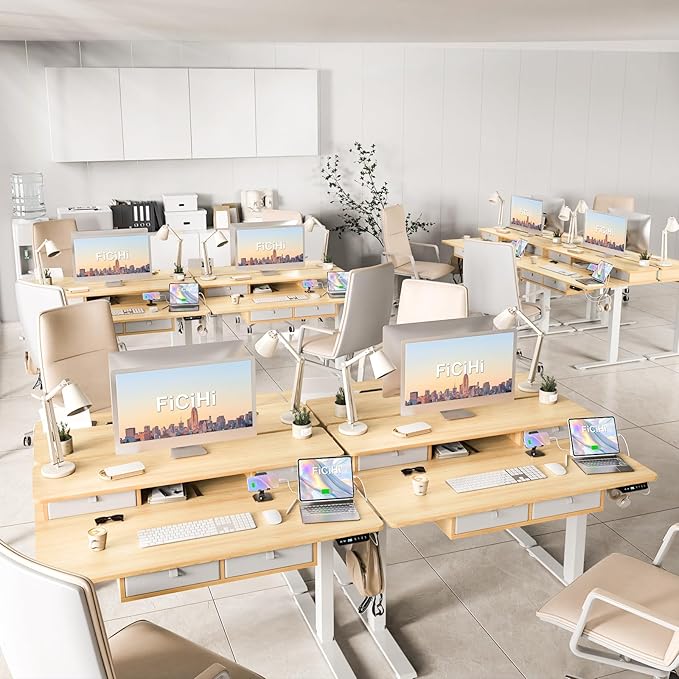 Adjustable Height Standing Desk with 4 Drawers,48 x 30 inches Electric Sit Stand Home Office Desk with Two Tiers, 3 Memory Presets, Monitor Stand Riser, USB A/C Charging Port