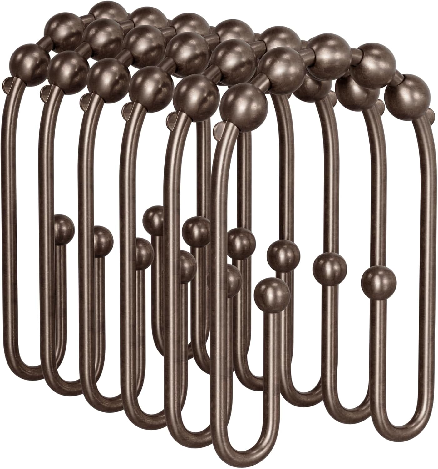 AmazerBath Shower Curtain Hooks Bronze Shower Curtain Rings Rust Proof, Non-Slip Shower Curtain Double Hooks, Smooth Metal Shower Hooks for Shower Curtain Liner Bathroom, 12Pcs Shower Rod Hooks