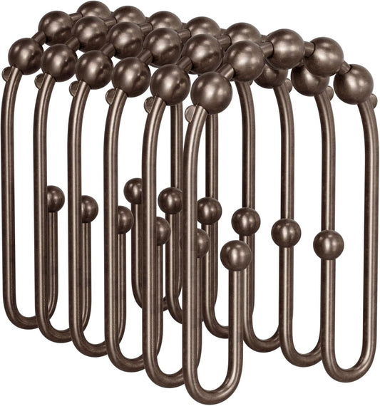 AmazerBath Shower Curtain Hooks Bronze Shower Curtain Rings Rust Proof, Non-Slip Shower Curtain Double Hooks, Smooth Metal Shower Hooks for Shower Curtain Liner Bathroom, 12Pcs Shower Rod Hooks