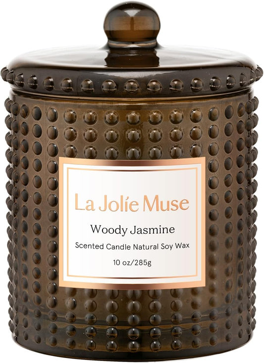 LA JOLIE MUSE Woody Jasmine Candles for Home Scented, Luxury Candles Gifts for Women, Mother's Day Gift, Natural Soy Wax, 75 Hours 10 OZ