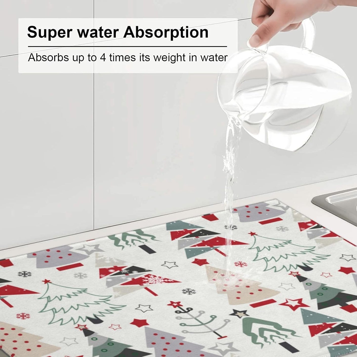 Beautiful Christmas Tree Dish Drying Mat 18x24 For Kitchen Counter Absorbent Microfiber Dishes Pad Dish Drainer Rack Mats Fast Dry Kitchen Accessories