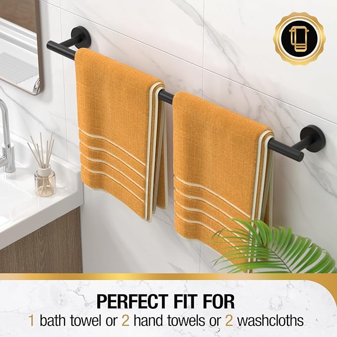 HITSLAM Matte Black 25.7 Inch Towel Bar for Bathroom, SUS304 Stainless Steel Bathroom Towel Rack Wall Mounted, Modern Home Decor Bath Towel Holder with Hardware Accessories