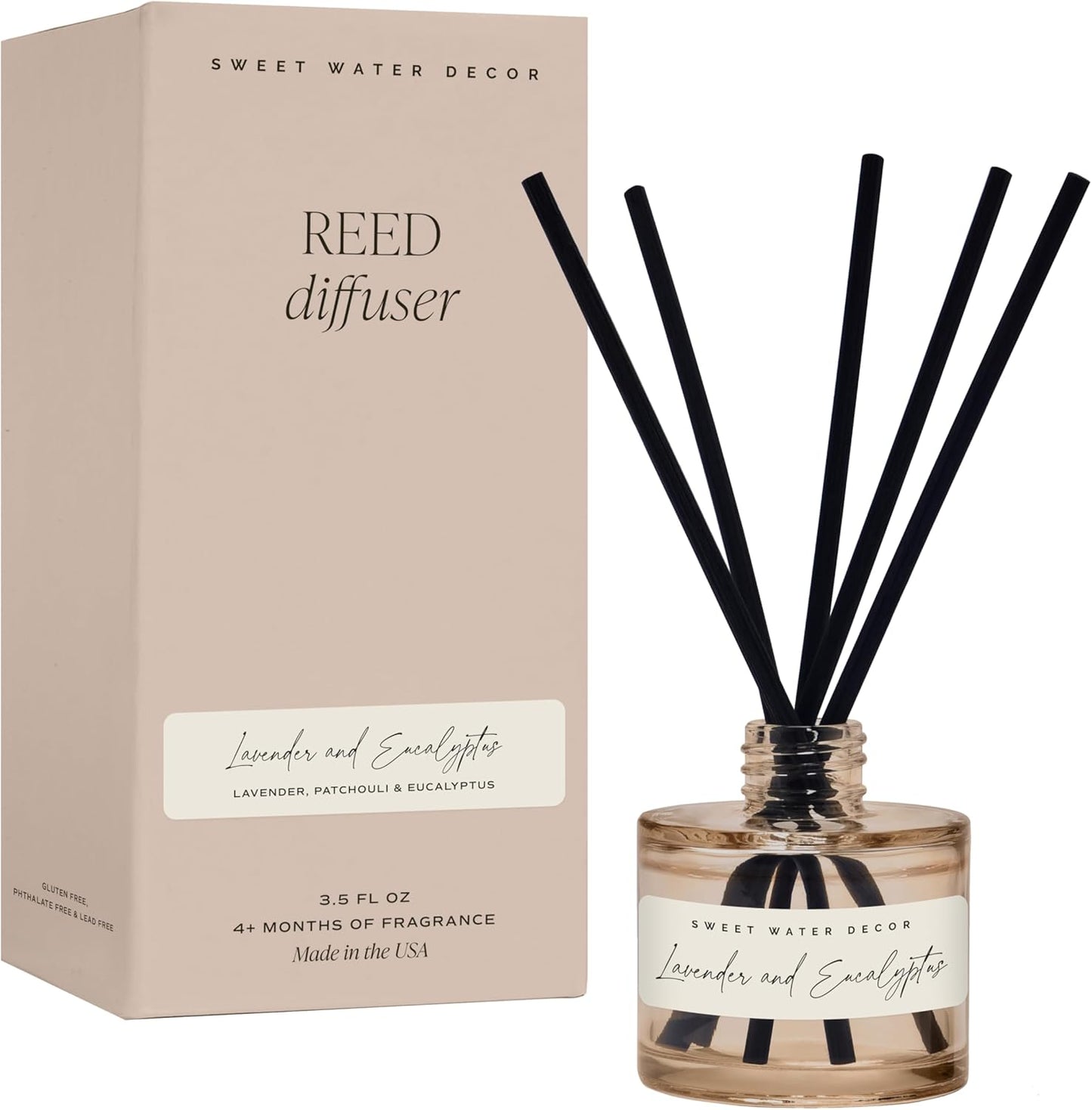 Sweet Water Decor Lavender and Eucalyptus Reed Diffuser – Room Decor Aesthetic with Long-Lasting Premium Fragrance of Lavender, Patchouli, and Eucalyptus for 4 Months – Ideal for Home Decor