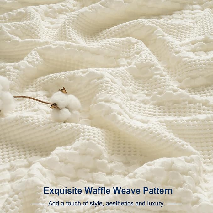 PHF Waffle Weave Pillow Shams King Size, 2 Pack 100% Cotton Pillowcases 20" x 36", No Insert, Soft & Breathable Aesthetic Woven Pillow Case Covers for Bedroom Decor, Canmoli Cream