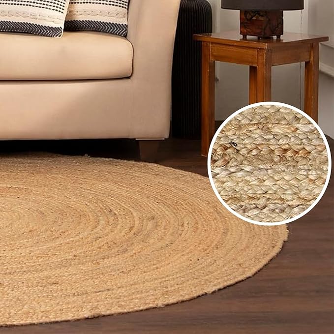REDEARTH · Round Area Rug - 6 Feet Braided Natural Jute Rug- Artisan Made Reversible Boho Jute Rugs for Bedroom - Kitchen - Living Room - Farmhouse - Home Decor - Handmade Rustic Vintage Décor