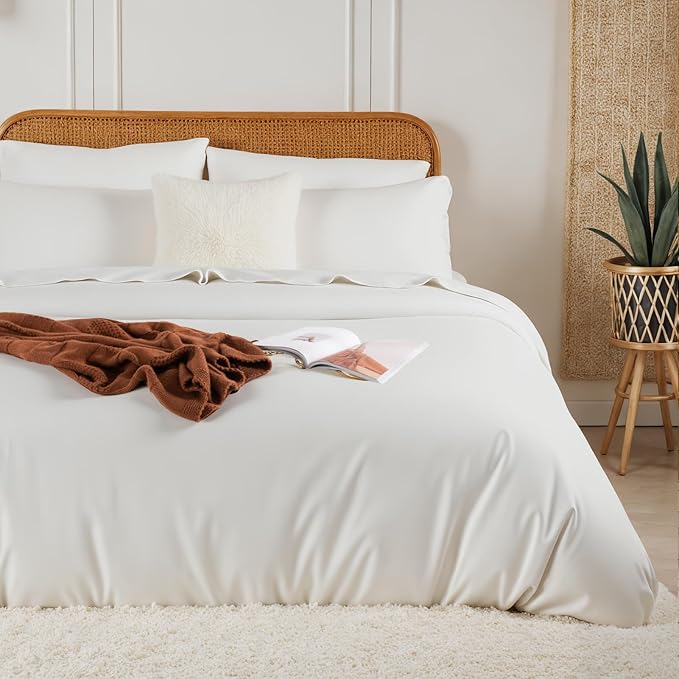 NEXHOME PRO Duvet Cover King, 100% Organic Bamboo Cooling Duvet Cover Set, Ultra Soft, 1 Duvet Cover and 2 Pillowcases, 104"x90", White, Comforter Not Included